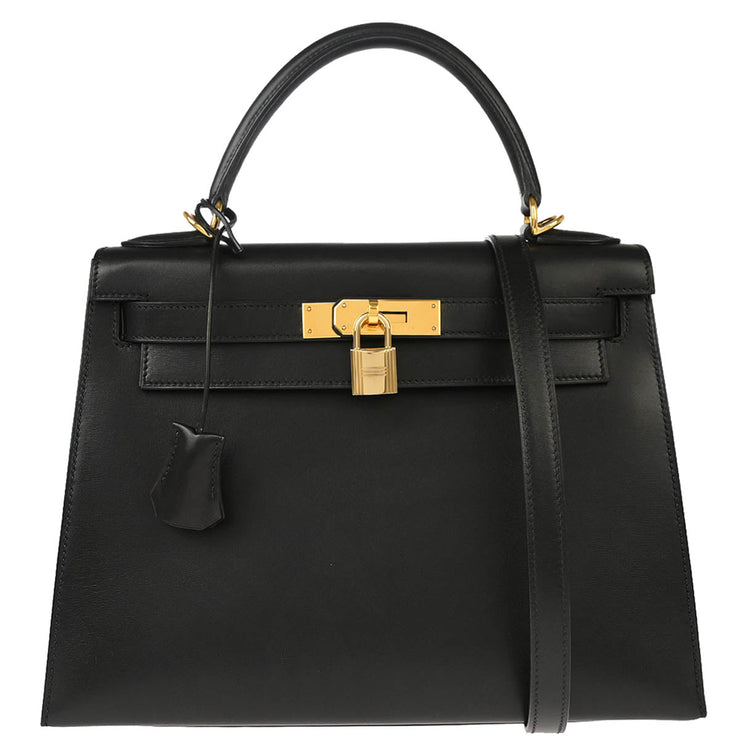 Hermes Black Box Calf Kelly 28 Sellier 2way Shoulder Handbag