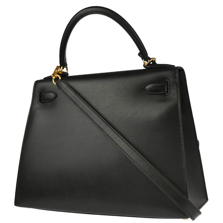 Hermes Black Box Calf Kelly 28 Sellier 2way Shoulder Handbag