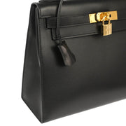 Hermes 2005 Black Box Calf Kelly 28 Sellier 2way Shoulder Handbag