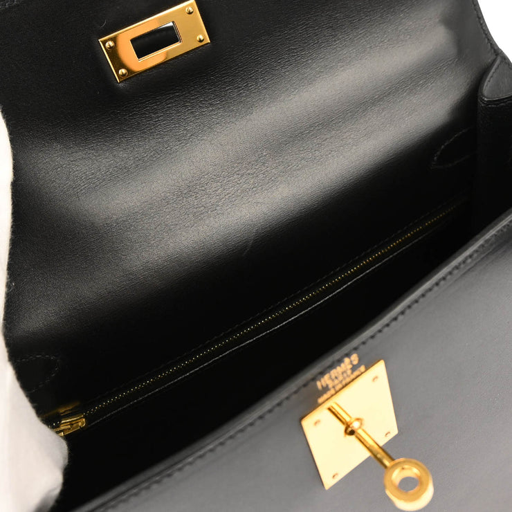 Hermes Black Box Calf Kelly 28 Sellier 2way Shoulder Handbag