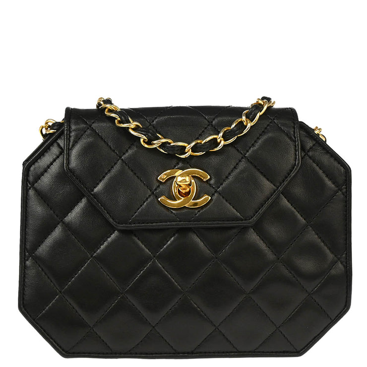 Chanel 1989-1991 Black Lambskin Octagon Shoulder Bag