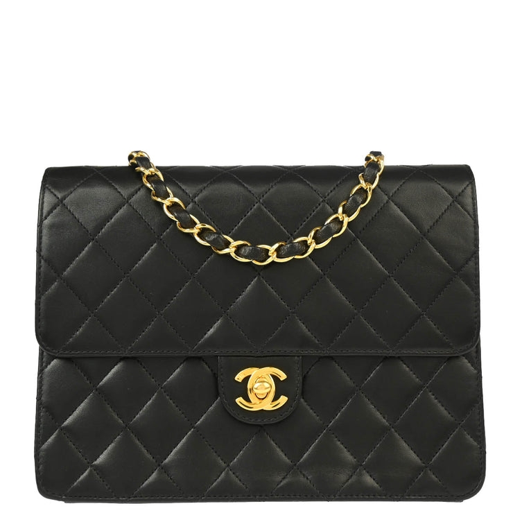 Chanel 2001-2003 Black Lambskin Turnlock Small Half Flap Shoulder Bag