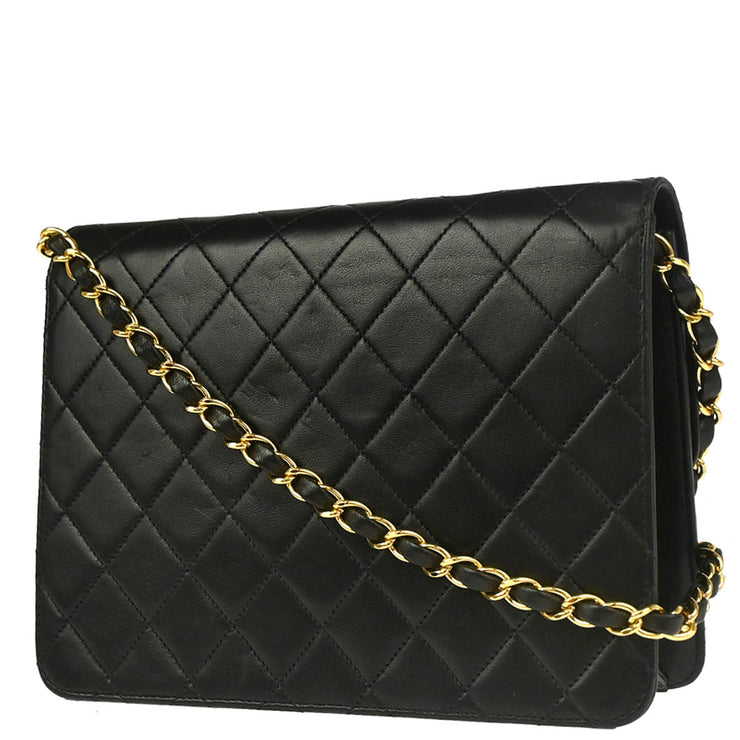 Chanel Black Lambskin Turnlock Small Half Flap Shoulder Bag