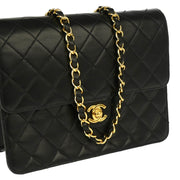 Chanel 2001-2003 Black Lambskin Turnlock Small Half Flap Shoulder Bag