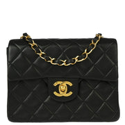 Chanel 1991-1994 Black Lambskin Mini Classic Square Flap Shoulder Bag 17