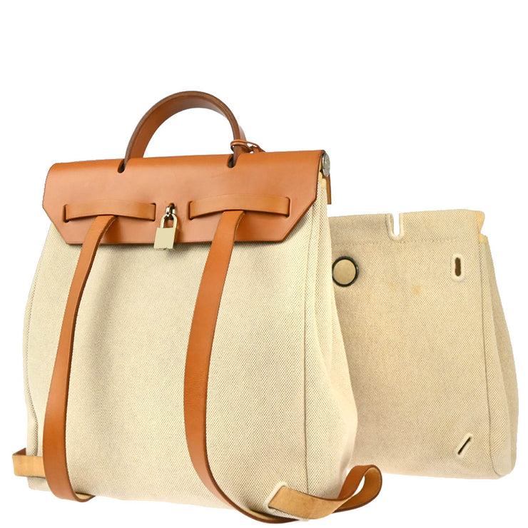 Hermes Beige Brown Toile H Herbag a Dos Backpack