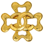 Chanel Clover Brooch Pin Gold 94P