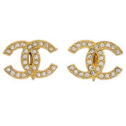 Chanel Gold CC Earrings Rhinestone Clip-On 2084