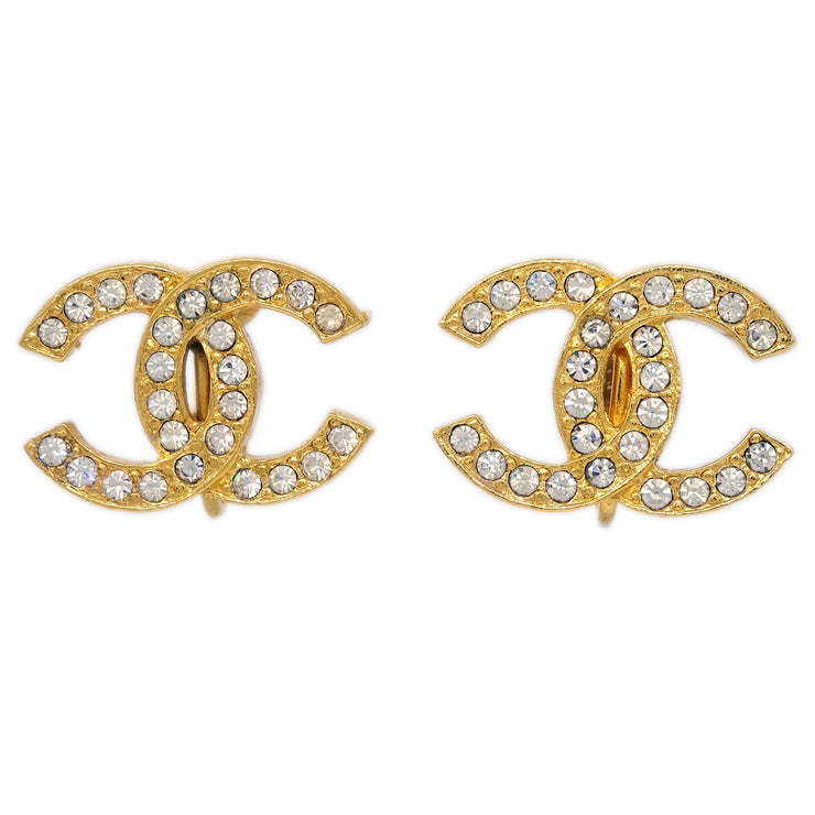 Chanel Gold CC Earrings Rhinestone Clip-On 2084