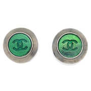 Chanel Button Piercing Earrings Green Silver 99A