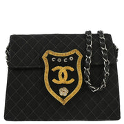 Chanel Black Canvas Emblem Shoulder Bag