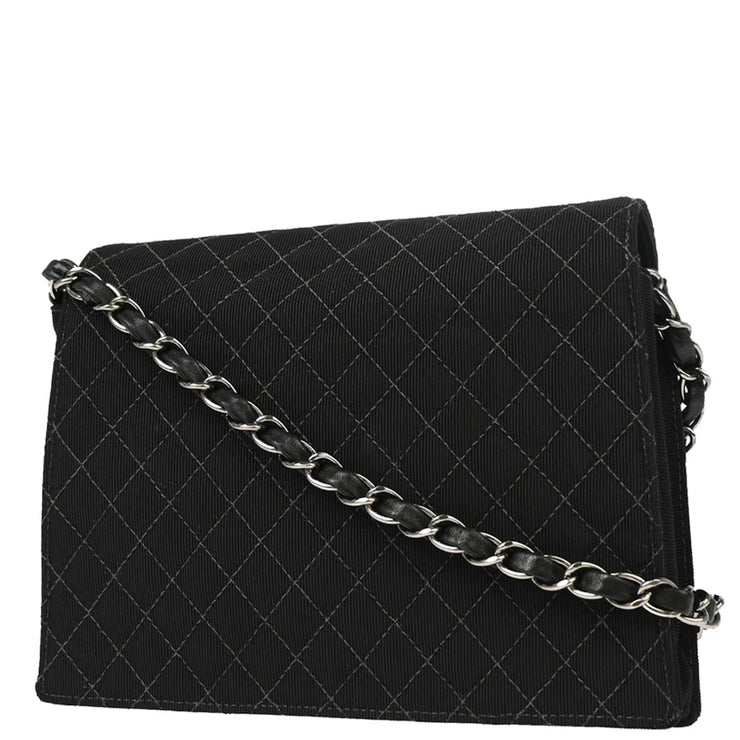 Chanel Black Canvas Emblem Shoulder Bag