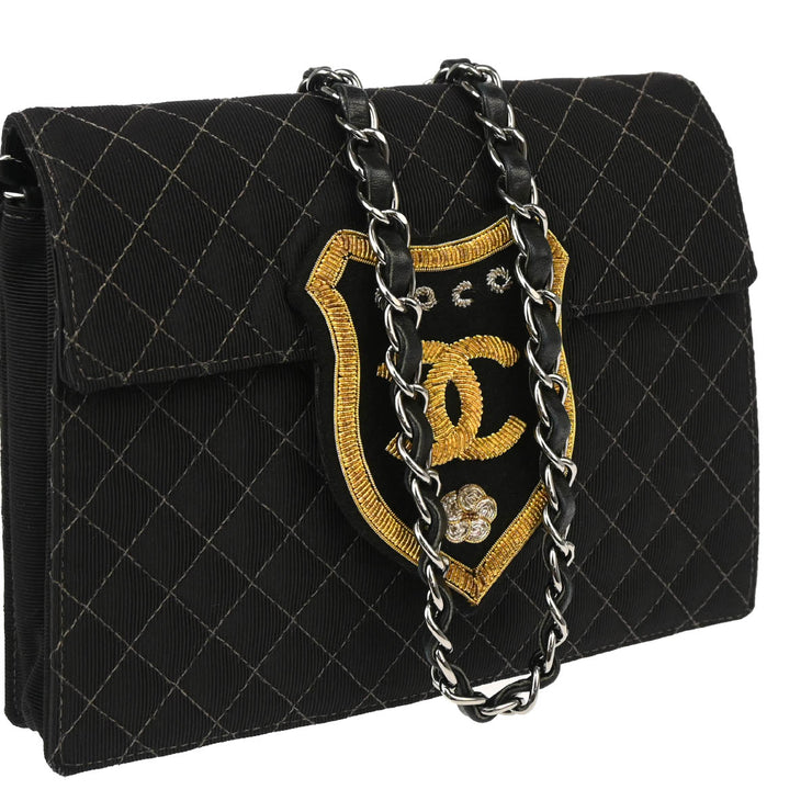 Chanel Black Canvas Emblem Shoulder Bag