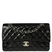 Chanel 2009-2010 Black Patent Leather Medium Classic Double Flap Shoulder Bag