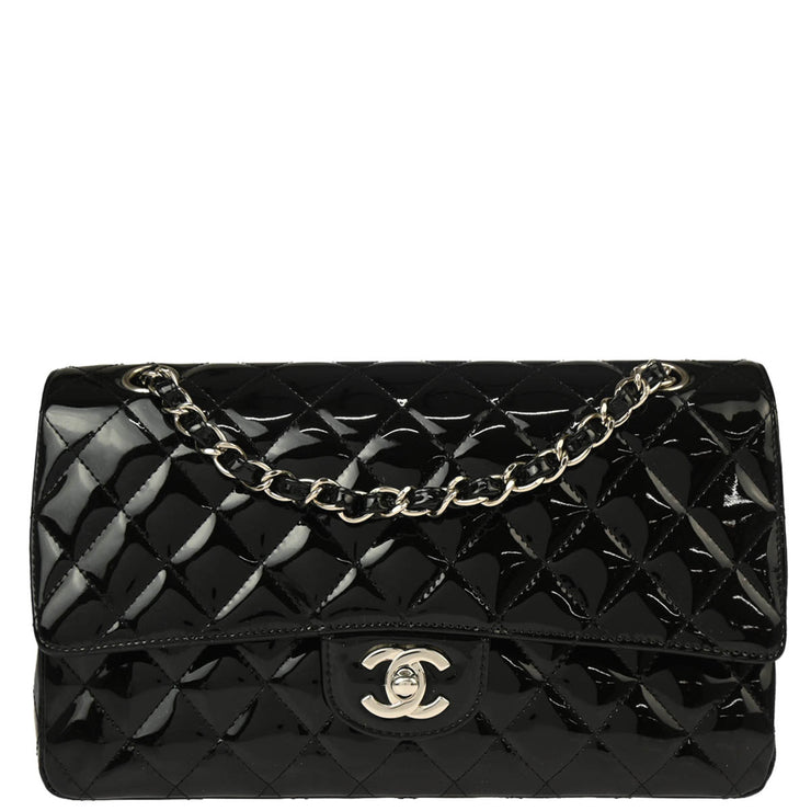 Chanel 2009-2010 Black Patent Leather Medium Classic Double Flap Shoulder Bag