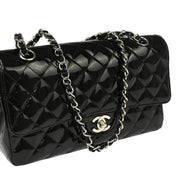 Chanel 2009-2010 Black Patent Leather Medium Classic Double Flap Shoulder Bag