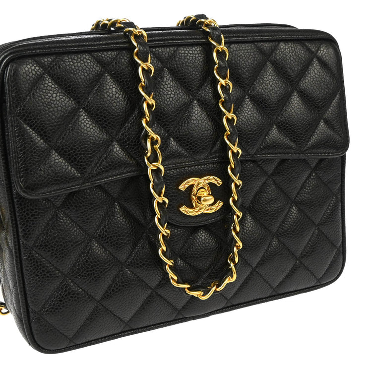 Chanel 1991-1994 Black Caviar Camera Bag Small