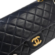 Chanel 1986-1988 Navy Lambskin Small Classic Double Flap Shoulder Bag