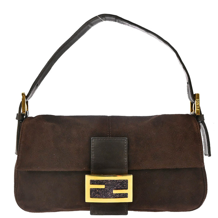 Fendi Brown Suede Baguette Handbag