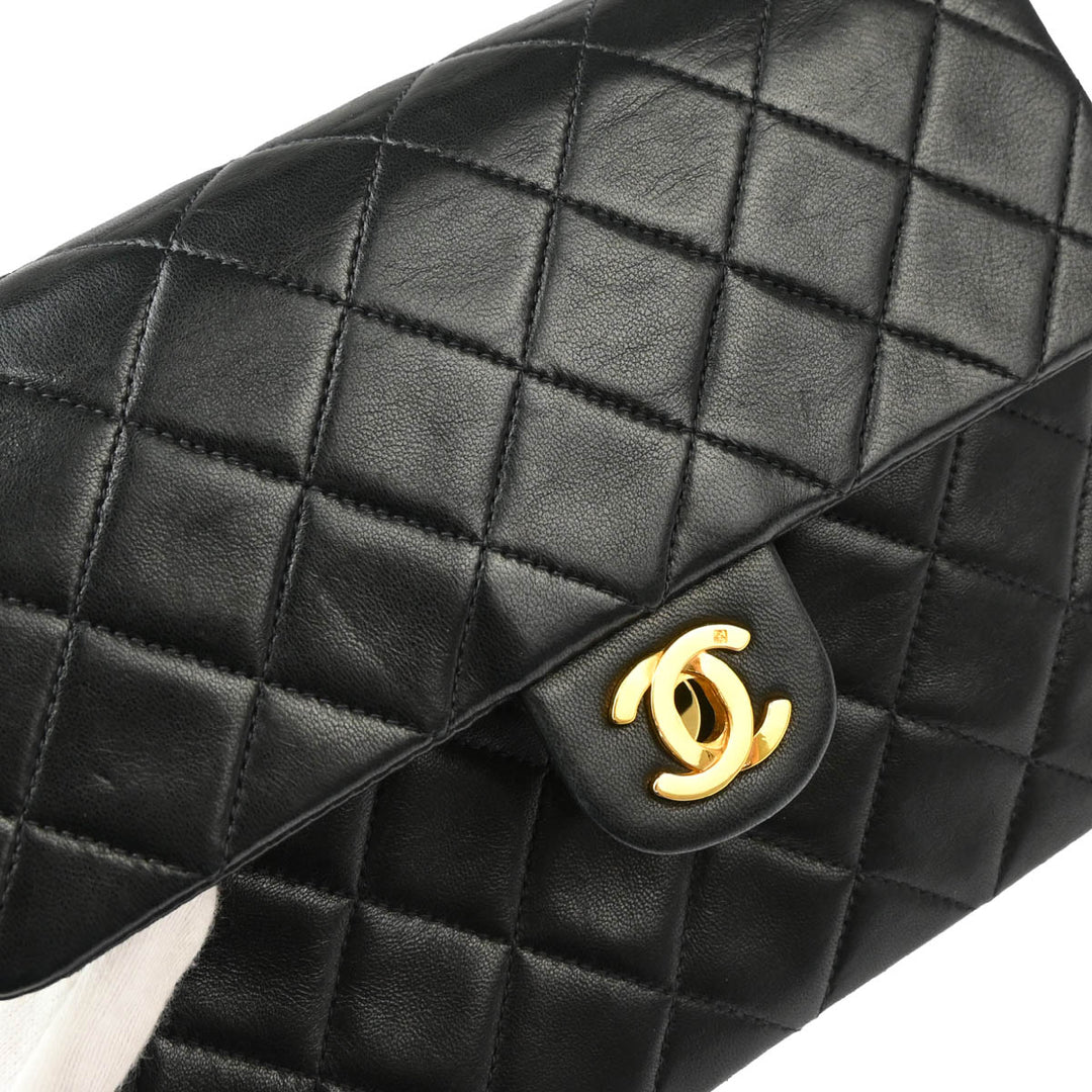 Chanel 1991-1994 Black Lambskin Classic Square Flap Shoulder