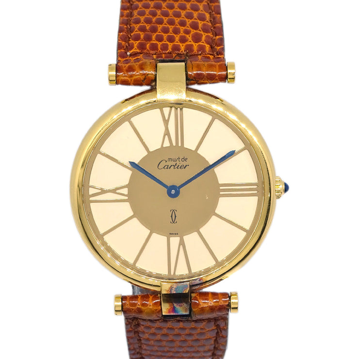 Cartier Must Vendome Quartz Watch SV925 Brown Lizard