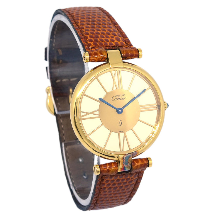 Cartier Must Vendome Quartz Watch SV925 Brown Lizard