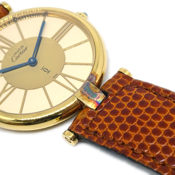 Cartier Must Vendome Quartz Watch SV925 Brown Lizard