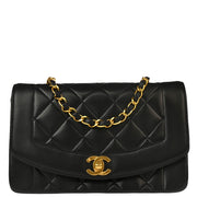 Chanel 1991-1994 Black Lambskin Small Diana Shoulder Bag