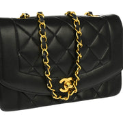 Chanel 1991-1994 Black Lambskin Small Diana Shoulder Bag