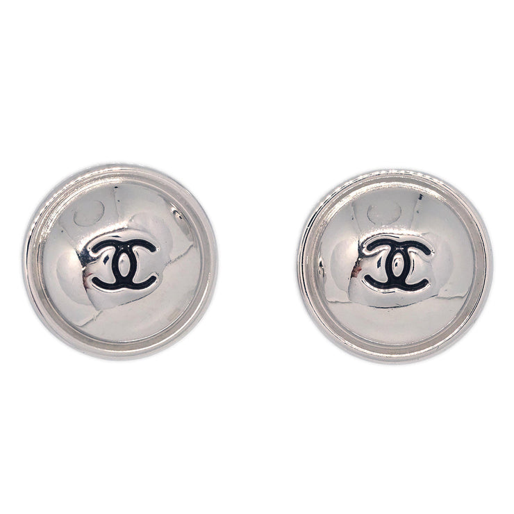 Chanel Button Piercing Earrings Silver 99P