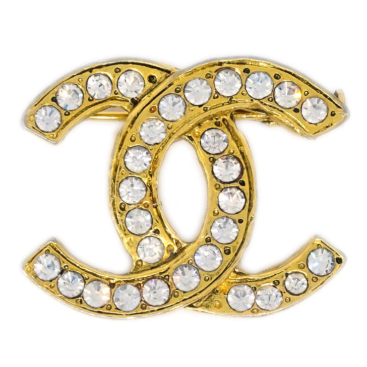 Chanel CC Brooch Pin Rhinestone Gold