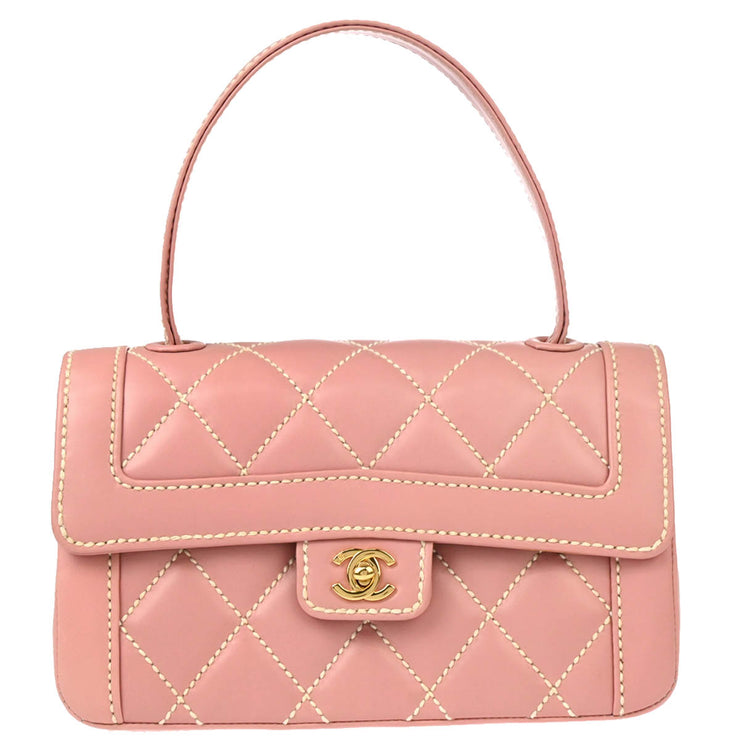 Chanel 2004-2005 Pink Calfskin Wild Stitch Handbag