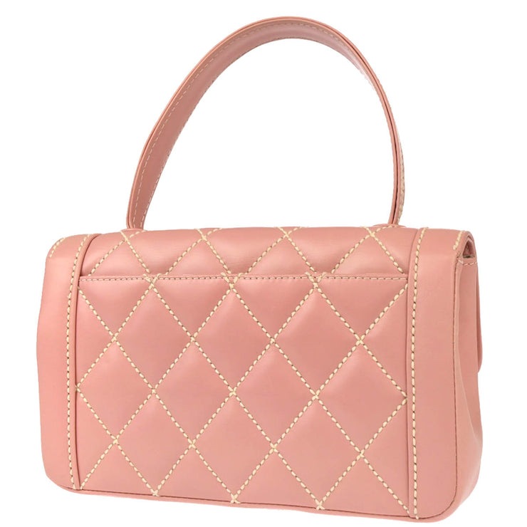 Chanel 2004-2005 Pink Calfskin Wild Stitch Handbag