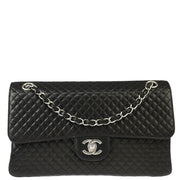 Chanel 1994-1996 Black Lambskin Small Diamond Classic Flap Medium Shoulder Bag