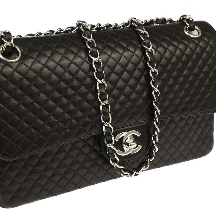 Chanel 1994-1996 Black Lambskin Small Diamond Classic Flap Medium Shoulder Bag