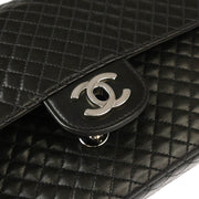 Chanel 1994-1996 Black Lambskin Small Diamond Classic Flap Medium Shoulder Bag