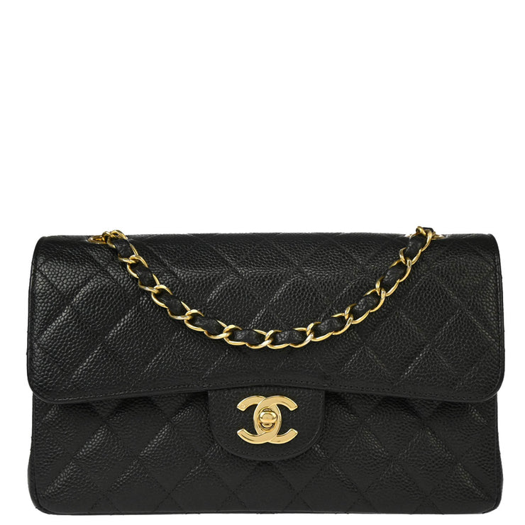 Chanel 2001-2003 Black Caviar Small Classic Double Flap Shoulder Bag