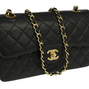 Chanel 2001-2003 Black Caviar Small Classic Double Flap Shoulder Bag