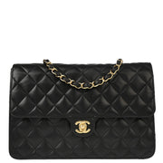 Chanel 2008-2009 Black Lambskin Turnlock Medium Half Flap Shoulder Bag