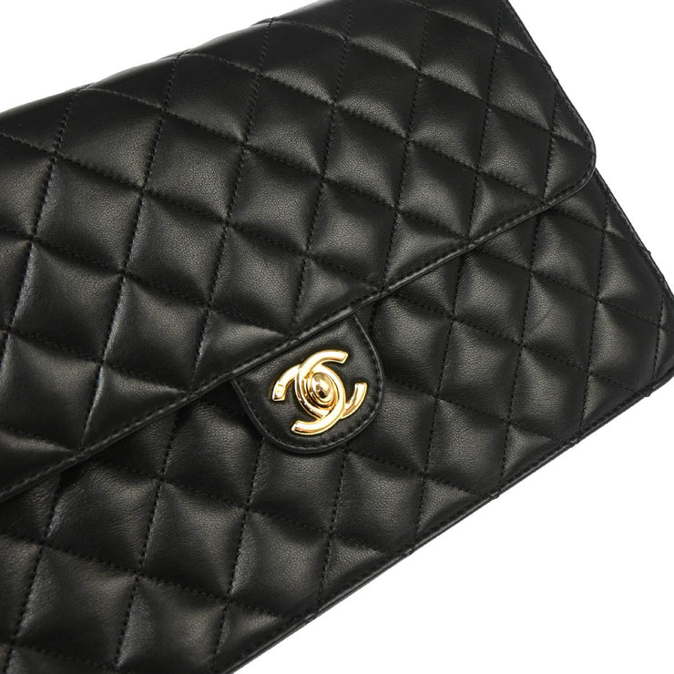 Chanel 2008-2009 Black Lambskin Turnlock Medium Half Flap Shoulder Bag