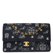 Chanel Navy Canvas Icon Medium Classic Double Flap Shoulder Bag