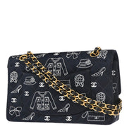 Chanel Navy Canvas Icon Medium Classic Double Flap Shoulder Bag