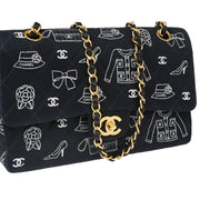 Chanel Navy Canvas Icon Medium Classic Double Flap Shoulder Bag