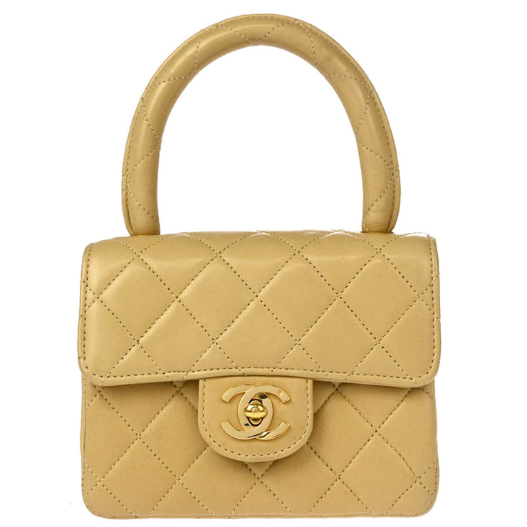 Chanel Beige Lambskin Micro Classic Flap Handbag