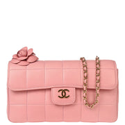 Chanel 2004-2005 Pink Lambskin Choco Bar Camellia Shoulder Bag