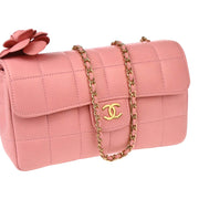 Chanel 2004-2005 Pink Lambskin Choco Bar Camellia Shoulder Bag