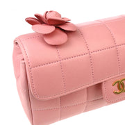 Chanel 2004-2005 Pink Lambskin Choco Bar Camellia Shoulder Bag