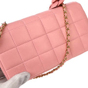 Chanel Pink Lambskin Choco Bar Camellia Shoulder Bag