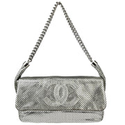 Chanel Silver Perforated Lambskin Handbag