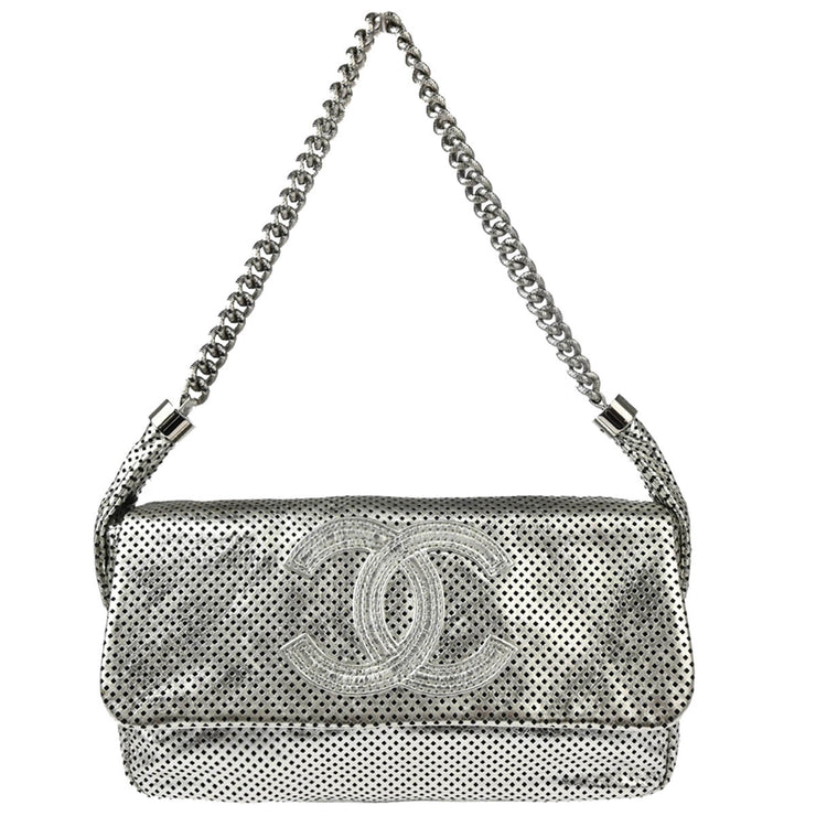 Chanel 2008-2009 Silver Perforated Lambskin Handbag